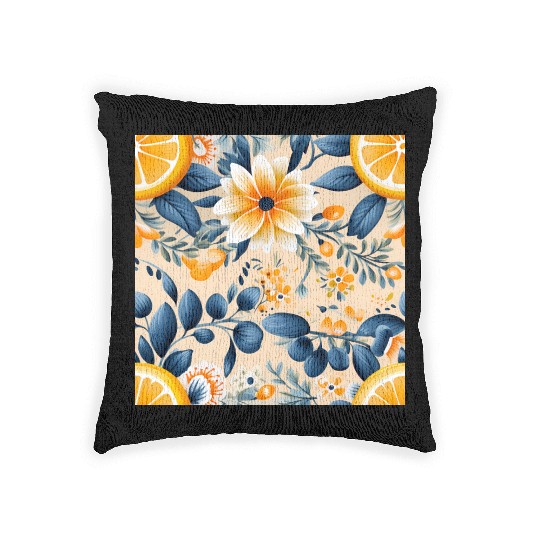 Yellow Lemon Floral Detailed Summer Collection 02 Woven Pillows