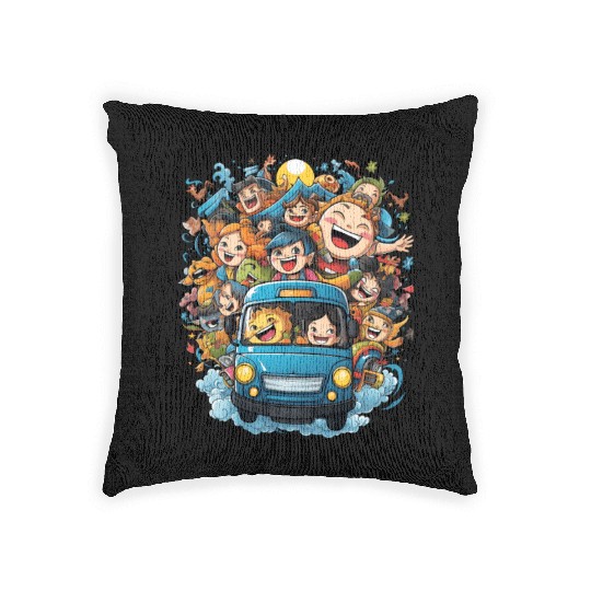 Back to School Pre-K Kindergarten School Bus Woven Pillows