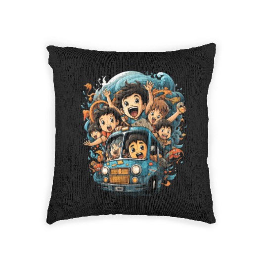 Back to School Pre-K Kindergarten School Bus Woven Pillows