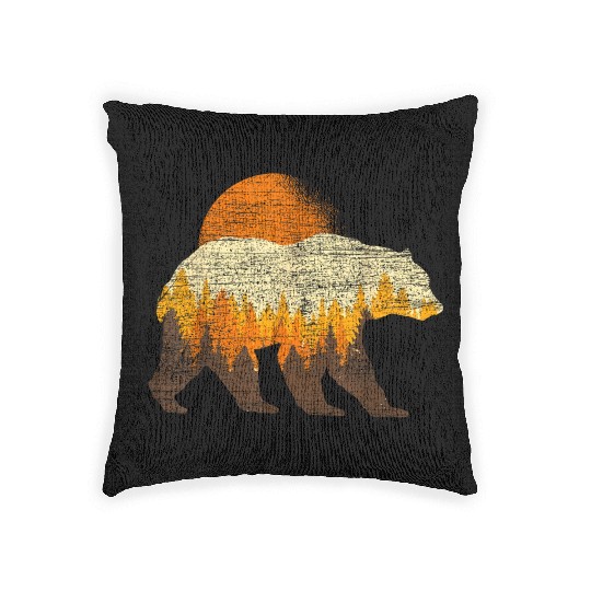 Full Moon Trees Wildlife Forest Bear Lover Woven Pillows