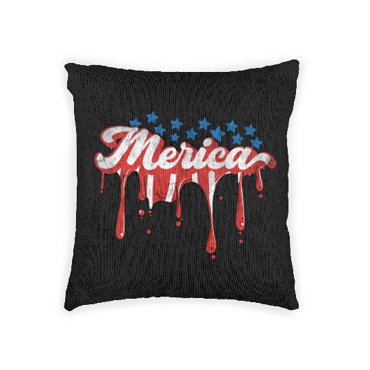 Merica Us Flag Dripping 4th Of July Woven Pillows