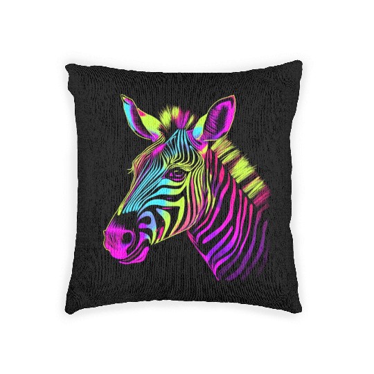 Zebra Neon Colors Portrait Woven Pillows