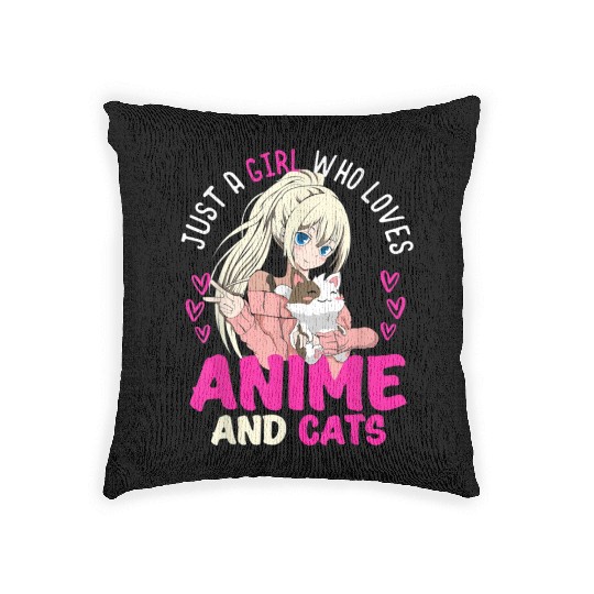 Anime Otaku Cats Japanese Anime Girl Kawaii Cat Woven Pillows