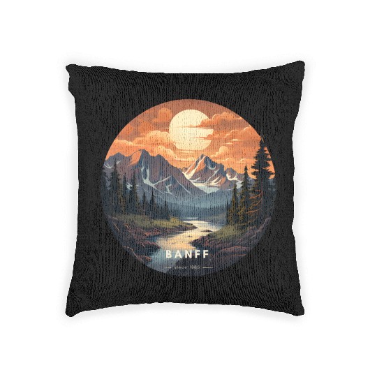 Banff sunset Woven Pillows