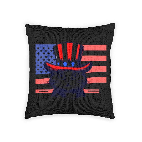 Cat Us Flag 4th Of July Woven Pillows