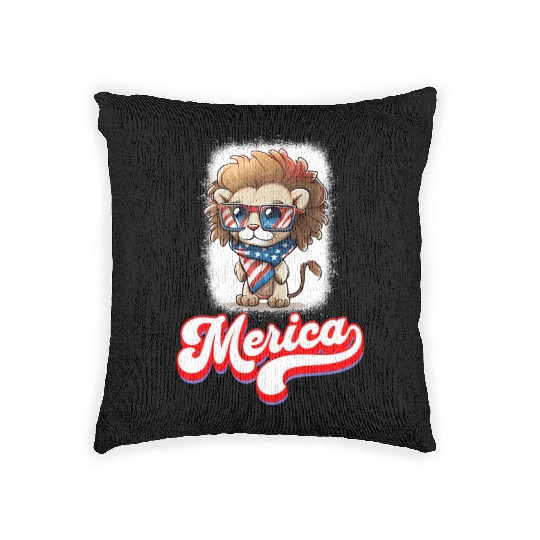 4th Of July Patriotic Lion Merica Woven Pillows