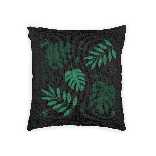 Green Palm Leaves And Tropical Green Monstera Woven Pillows