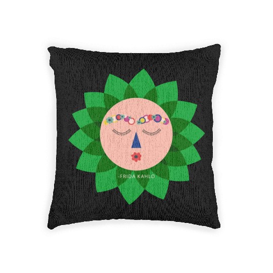 Cute Colorful Frida Kahlo Portrait Mexican Sun Woven Pillows