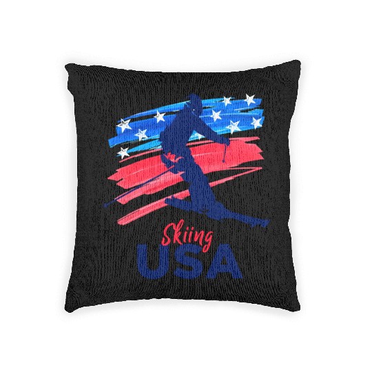 Skiing Usa Support The Team Usa Flag Ski Winter Woven Pillows