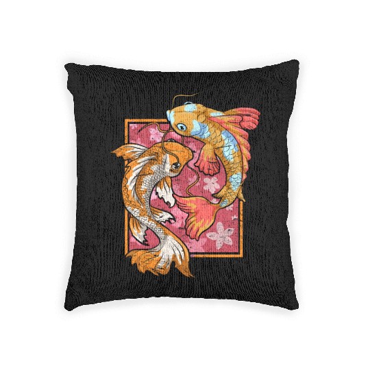 Sakura fish farmer gift Japan Koi carp Woven Pillows