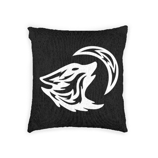 Tribal White Howling Wolf Tattoo 70s Woven Pillows