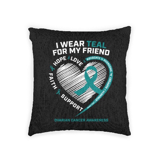 Teal Ribbon Ovarian Cancer Awareness Friend Woven Pillows