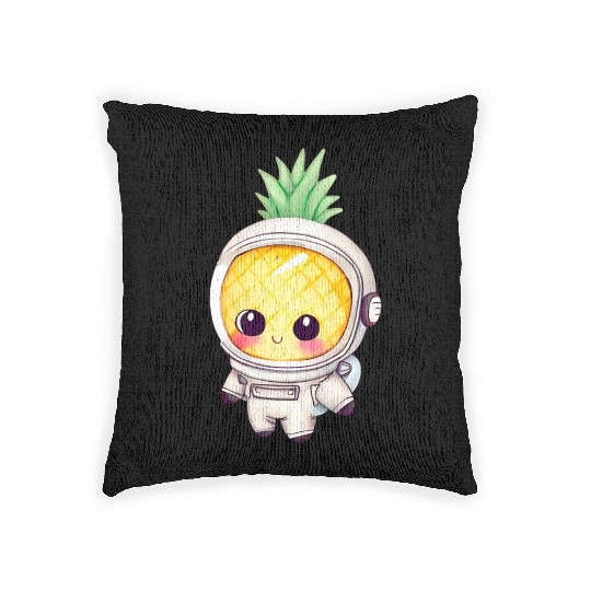 Kawaii astronauts pineapple Woven Pillows
