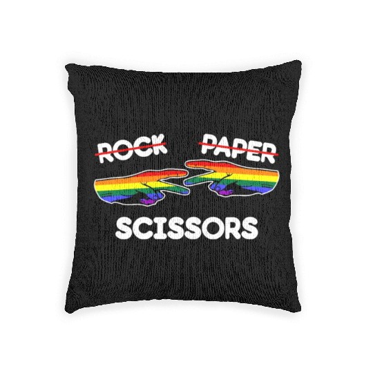 Rock Paper Scissors Funny Lesbian Pride LGBT Pun Woven Pillows