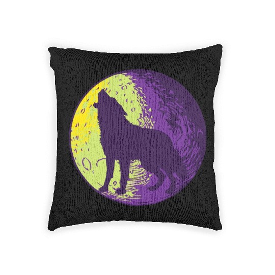 Howling wolf in the moon cool Woven Pillows