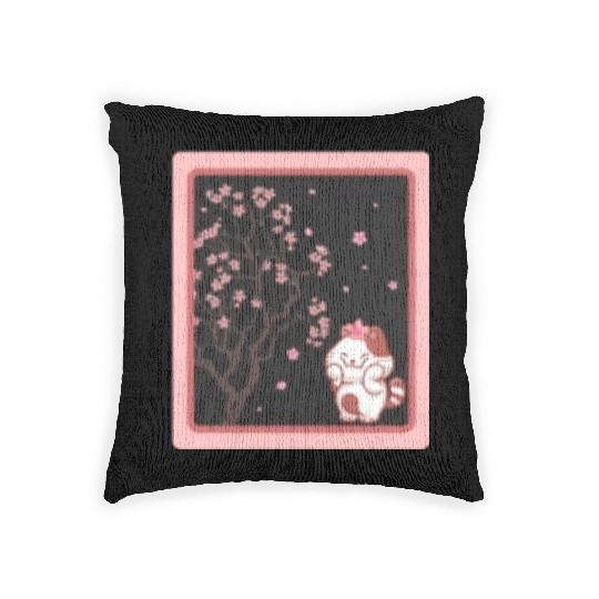 Cherry Blossom Woven Pillows, Kawaii Cat Cherry Blossom