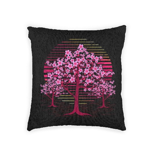 Japanese sakura tree gift retro cherry blossoms Woven Pillows