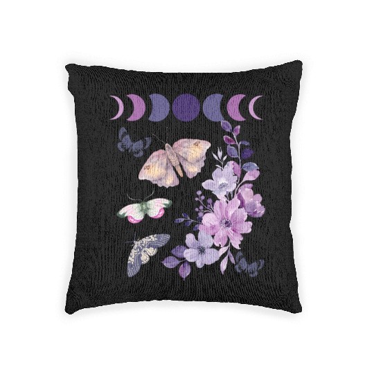 Violet Purple Moon Moth Flower Woven Pillows