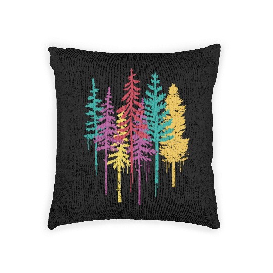Pine Forest Nature Colorful Trees Woven Pillows