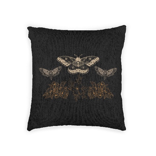 Fairy Woven Pillows, Fairycore Luna Moths Floral Grunge