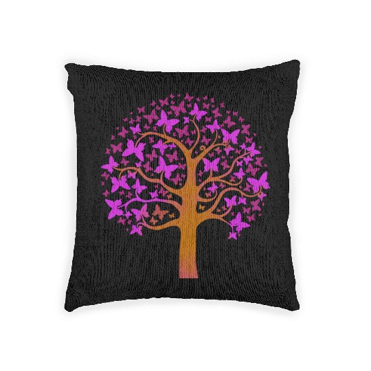 Purple Butterfly Nature Tree Woven Pillows