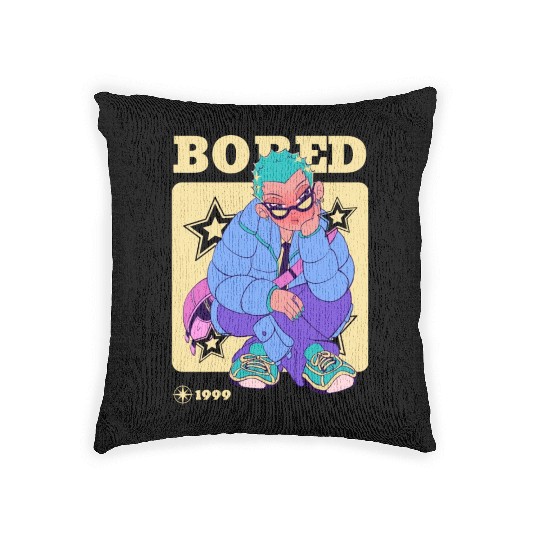 Black Cream Blue Y2K Anime Illustrated Bored Woven Pillows