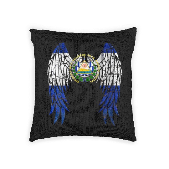 El Salvadorian Flag Angel Wings Jesus Christian El Woven Pillows