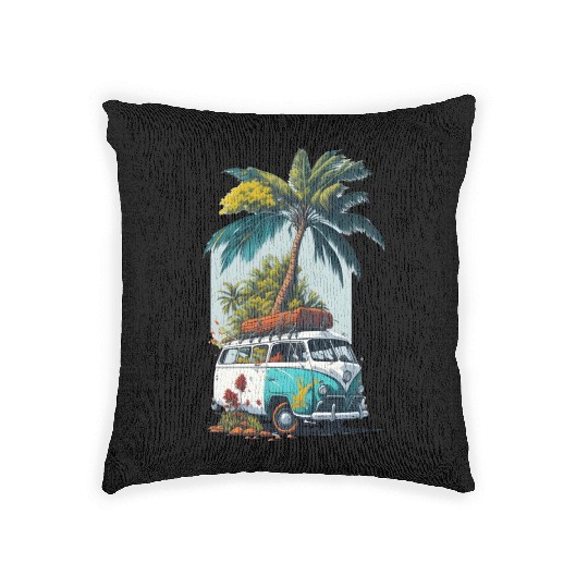 travel car caravan summer coco tree Woven Pillows