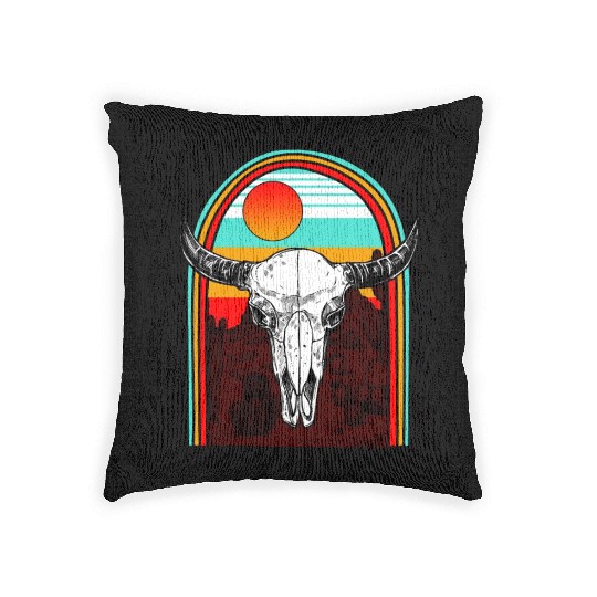 Cow Woven Pillows, Cow Skulls Hippie Aztec Woven Pillows, Cow Fan