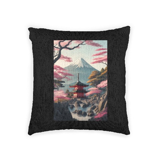 Asia Landscape Serene Mount Fuji Woven Pillows