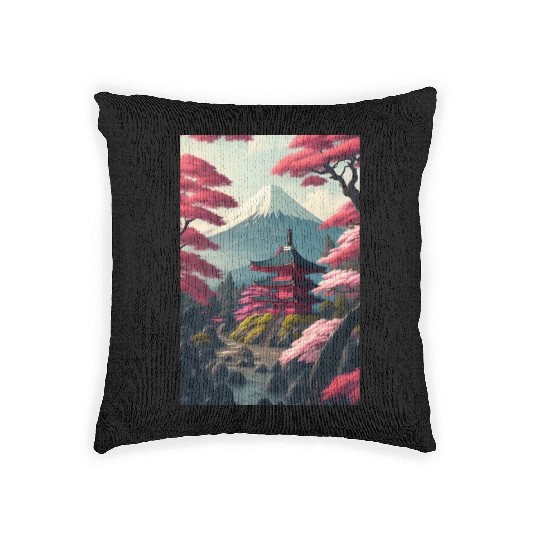 Asia Landscape Serene Mount Fuji Woven Pillows