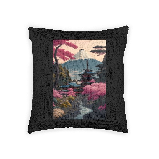 Asia Landscape Serene Mount Fuji Woven Pillows