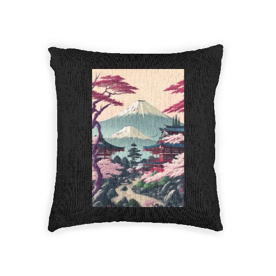 Asia Landscape Serene Mount Fuji Woven Pillows