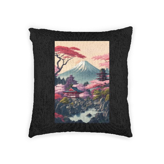 Asia Landscape Serene Mount Fuji Woven Pillows