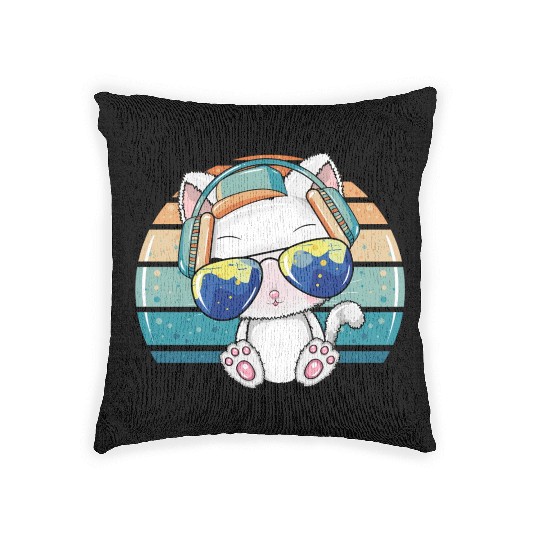 Hip Hop Music Dj Cat Kitty With Earphone Pet Woven Pillows