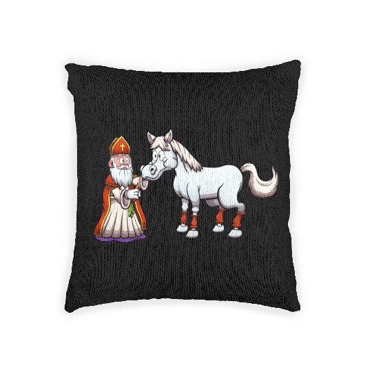 Saint Nicholas Feeding His Horse Woven Pillows