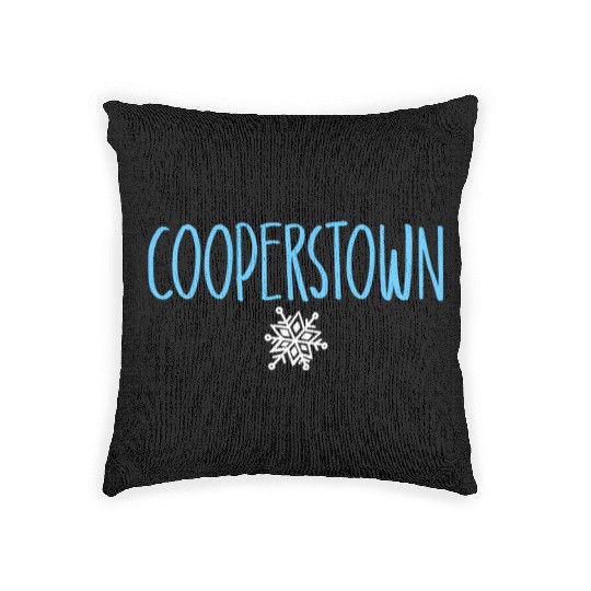 Cooperstown Ny Snowflake Drawing Light Blue Text Woven Pillows