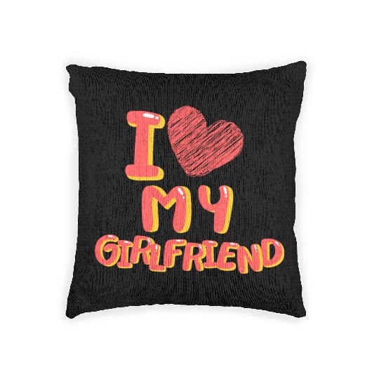 I Love My Girlfriend Heart Balloons White Woven Pillows