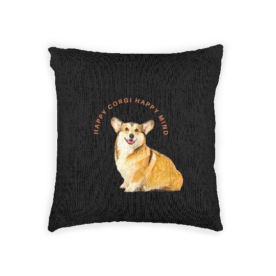 Happy mind happy corgi Woven Pillows