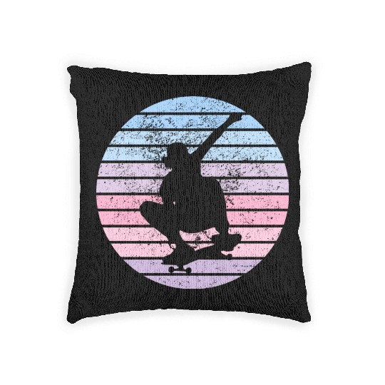 Skateboard vintage sun Woven Pillows