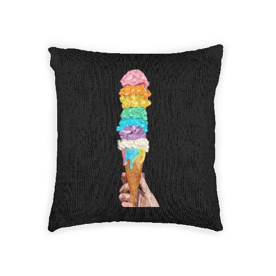 Ice Cream Lover Rainbow Ice Cream Cone Woven Pillows