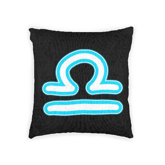 Libra Zodiac Sign Neon Blue Woven Pillows