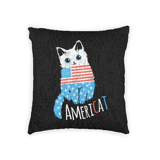 Americat Proud American Cat Lover Design For Woven Pillows