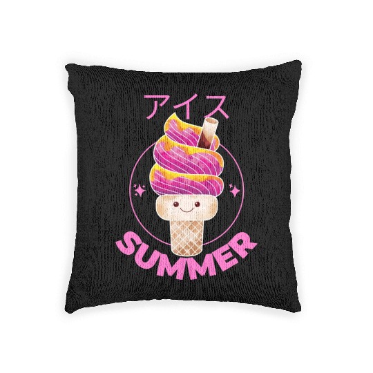 Japanese Kawaii Ice Cream Pink Summer Woven Pillows