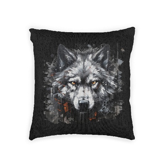 The Lone Wolf. Urban Hunter, Graffiti Style. Woven Pillows
