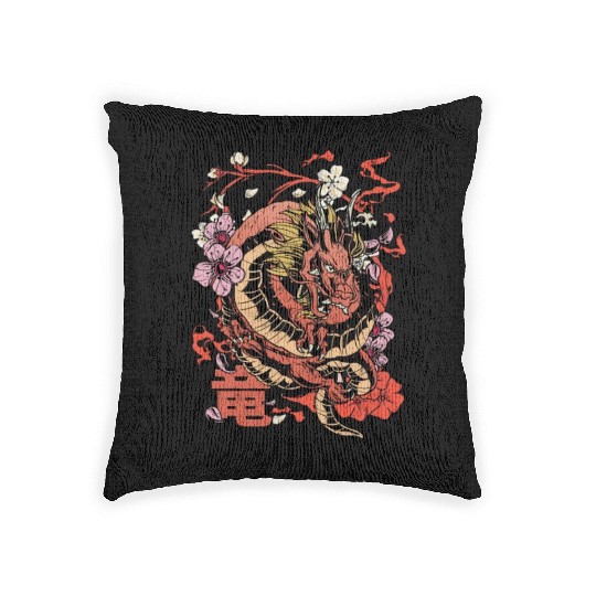 Japanese Tokyo Dragon Retro - Japanese Mythology Woven Pillows