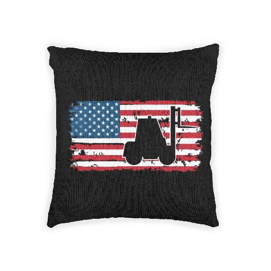 Forklift Driver Usa Flag Woven Pillows