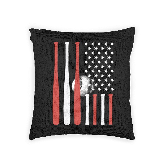Baseball bat with America flag Woven Pillows