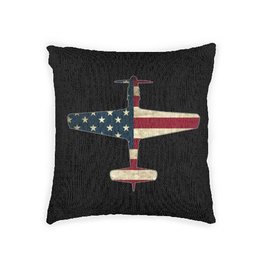 Patriotic Veteran Fighter Warbird Plane Us Flag P Woven Pillows