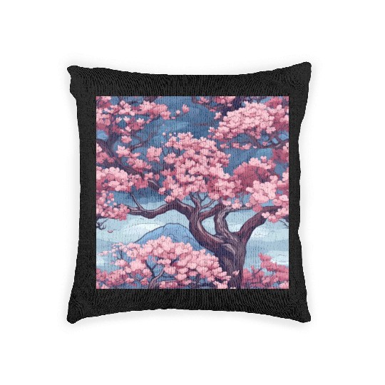 Anime Euphoria: Fantasy Cherry Blossom Dreamscape Woven Pillows